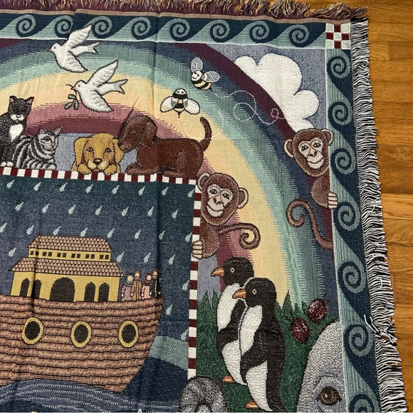 Vtg 1998 American Weavers Noah's Ark Throw Blanket Wall Tapestry USA 52x62 NEW - Picture 9 of 9